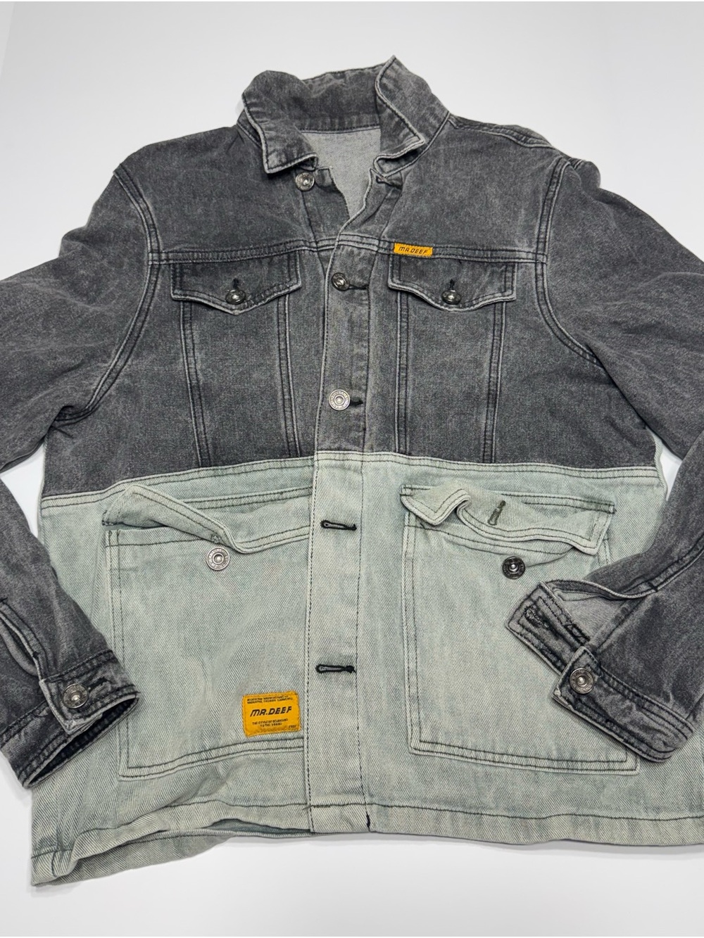 Men's Two-Tone Black & Light Gray Denim Shirt Jacket